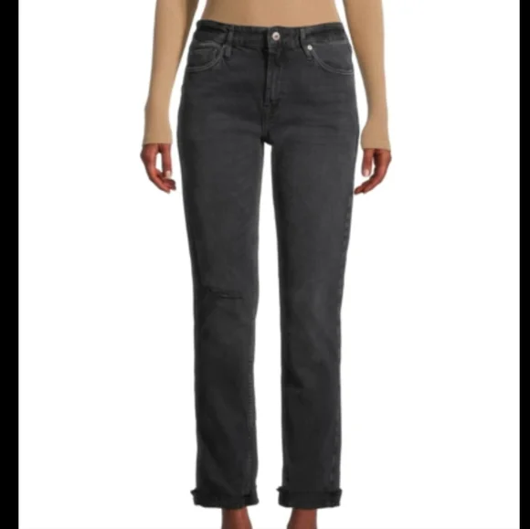 Free People We the Free Cuffed Slim Boyfriend Jean, Faded Black, 25 - Picture 4 of 12